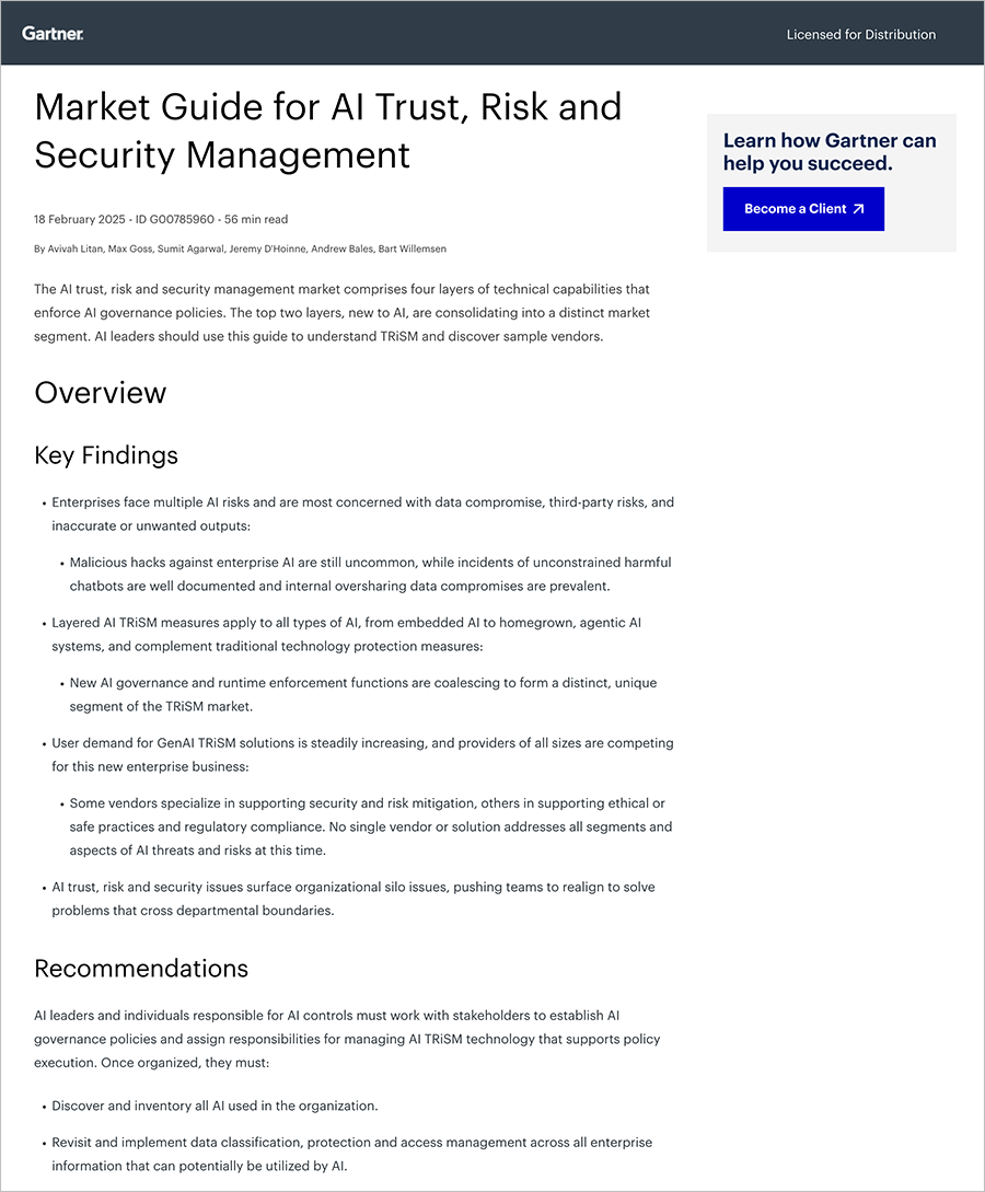  Gartner Market Guide for AI Trust, Risk and Security Management.