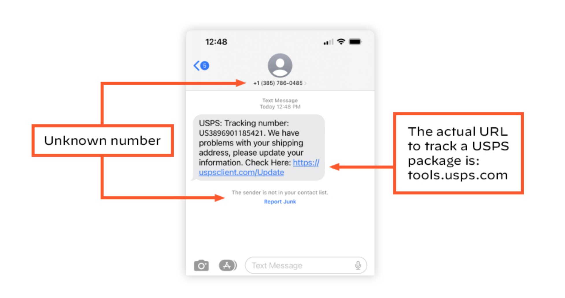 Schermata di un tentativo di smishing
